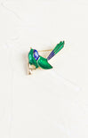 Green & Blue Enameled Bird Brooch, enamel and gold