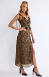 Shop At Grace, Be Fierce Leopard Maxi Dress, taupe black, maxi dress, date night dress, ruffle detail, sleeveless