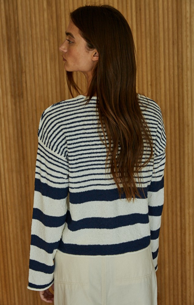 Shop At Grace, Elias Sweater Top, ivory and navy, striped sweater, long sleeves, loose sweater