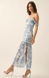 Shop At Grace, Laurel Maxi Dress, cream and blue, floral pattern, sleeveless, off the shoulder option, midi dress