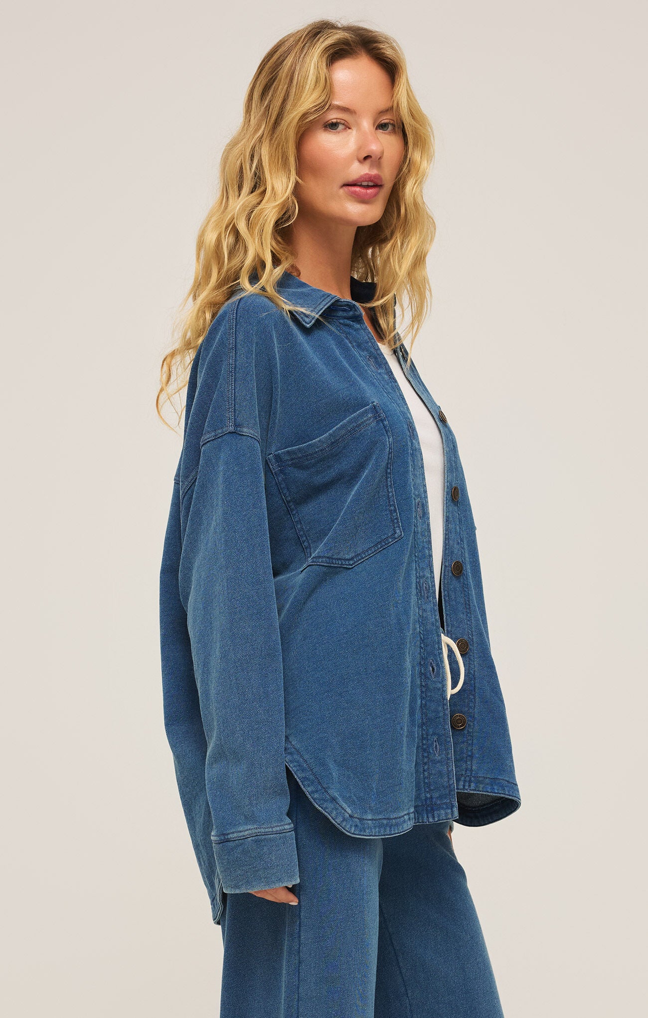 Shop At Grace, Z-Supply, All Day Knit Denim Jacket, vintage indigo, button front, long sleeves 