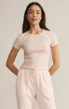 Shop At Grace, Z Supply, Saxton Striped Tee, pink salt, round neck, baby tee, short sleeves