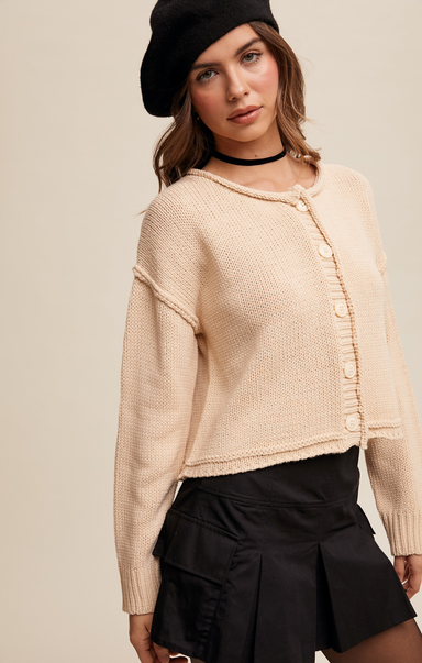 Shop At Grace, Aurelia Cardi, champagne, button front, chunky cardigan 