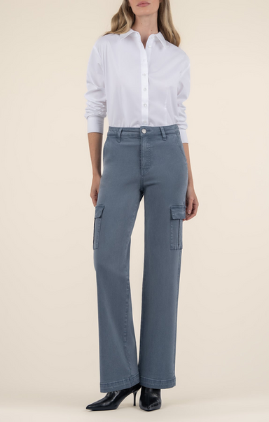 Shop At Grace, KUT, Miller High Rise Wide Leg, slate grey, cargo pants, full length jeans, low-stretch denim 