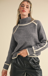 Shop At Grace, Alena Contrast Sweater, heather grey, contrast stitching, holiday sweater, longs sleeves, full length