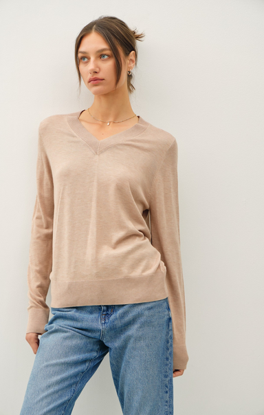 Shop At Grace, Classic V-Neck Sweater, hazelnut butter, long sleeves, v-neck-cashmere