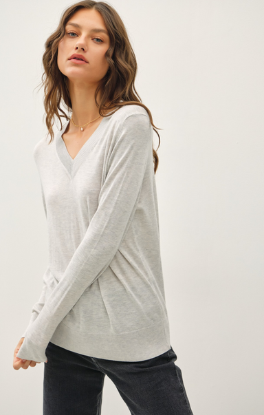 Shop At Grace, Classic V-Neck Sweater, heather grey, long sleeves, v-neck-cashmere