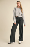 Shop At Grace, Dania Cable Cropped Sweater, heather grey, white trim, cable detail, long sleeves