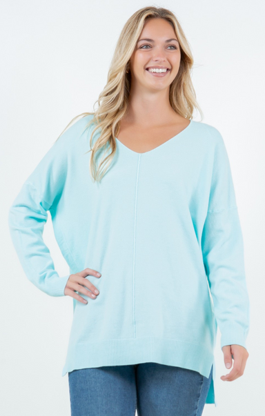 Shop At Grace, Dreamers Sweater, Dreamers V-Neck Sweater, ice blue, long sleeves, sweater