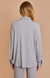 Shop At Grace, Emma Cozy Button Up, heather grey, front pocket, long sleeves, tortoise buttons