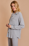 Shop At Grace, Emma Cozy Button Up, heather grey, front pocket, long sleeves, tortoise buttons