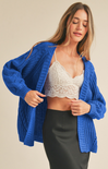 Shop At Grace, Emryn Cable Cardigan, cobalt blue, open cardigan, long sleeves, cable knit