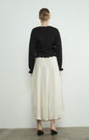 Shop At Grace, Flower Ruffle Cardigan, black, v-neck, lettuce hem, cuffed wrists