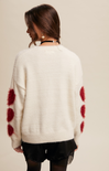 Shop At Grace, Give Love Fuzzy Sweater, cream, red hearts on sleeve, round neck