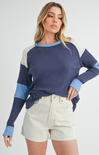 Shop At Grace, Gretel Colorblock Layering Top, blue, long sleeves, round neck, color block pattern