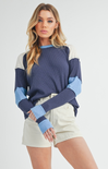 Shop At Grace, Gretel Colorblock Layering Top, blue, long sleeves, round neck, color block pattern