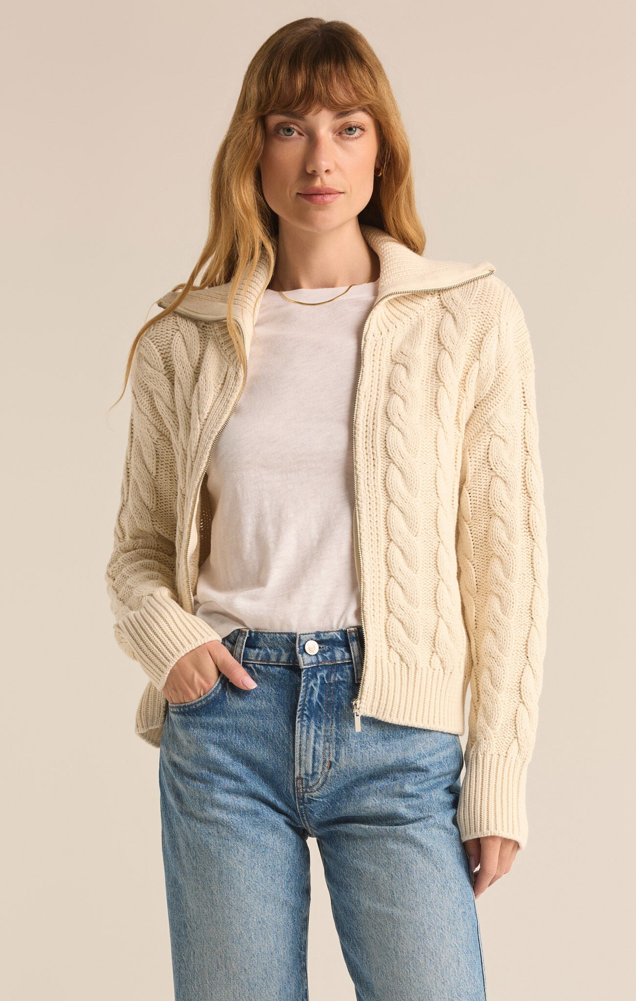 Shop At Grace, Z-Supply, Hemingway Cable Cardigan, sea salt, collared, cable knit, zip up 