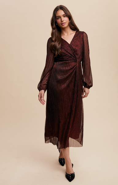 Shop At Grace, Isla Wrap Dress, ruby, long sleeves, wrap dress, v-neck, lined