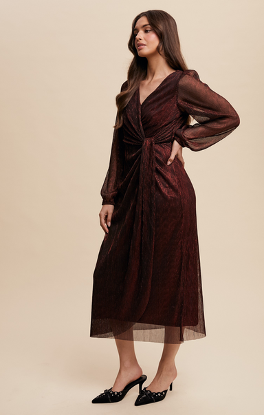 Shop At Grace, Isla Wrap Dress, ruby, long sleeves, wrap dress, v-neck, lined