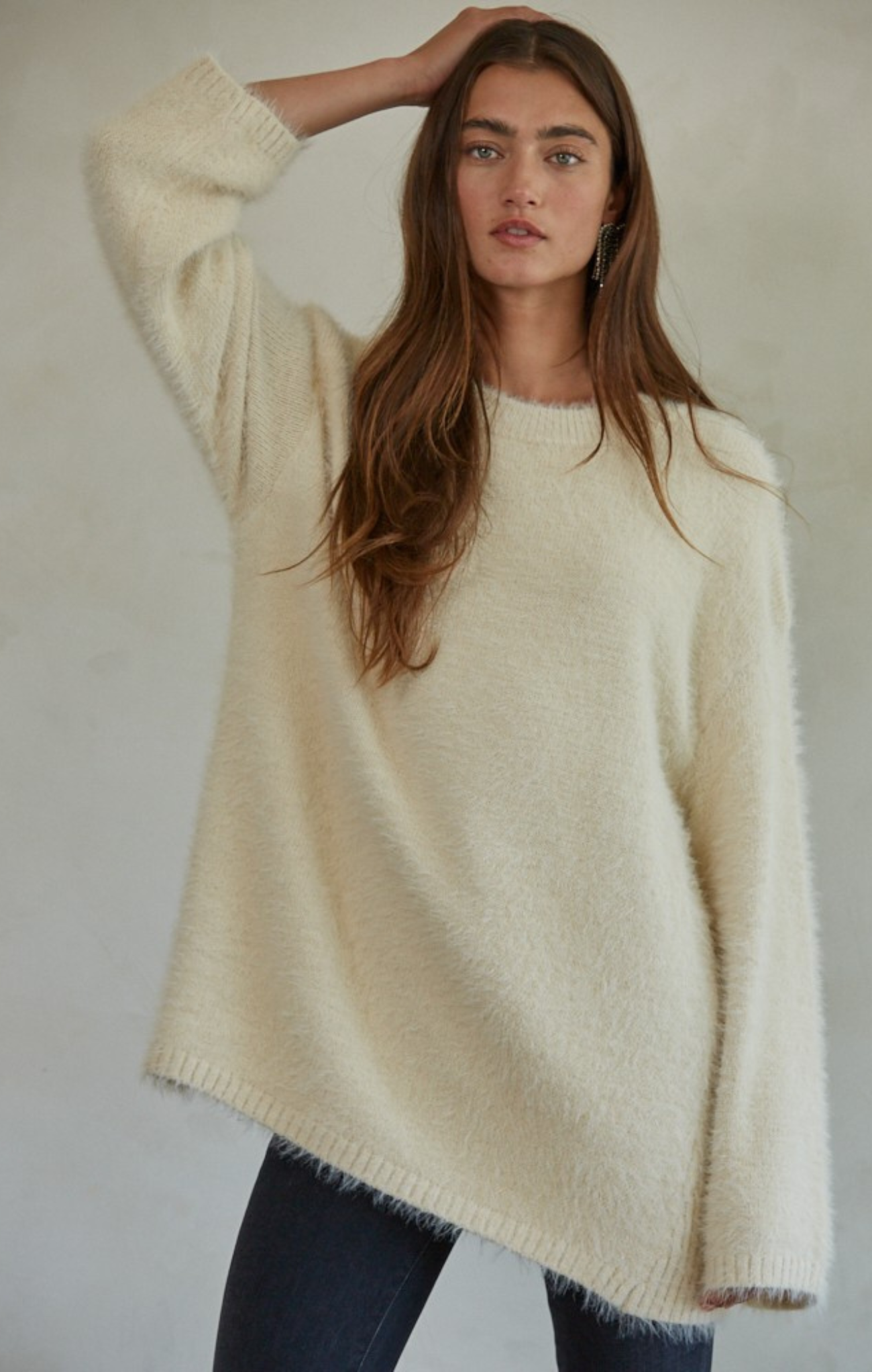 Shop At Grace, Jonelle Pullover, cream, long sleeves, round neck, oversized sweater