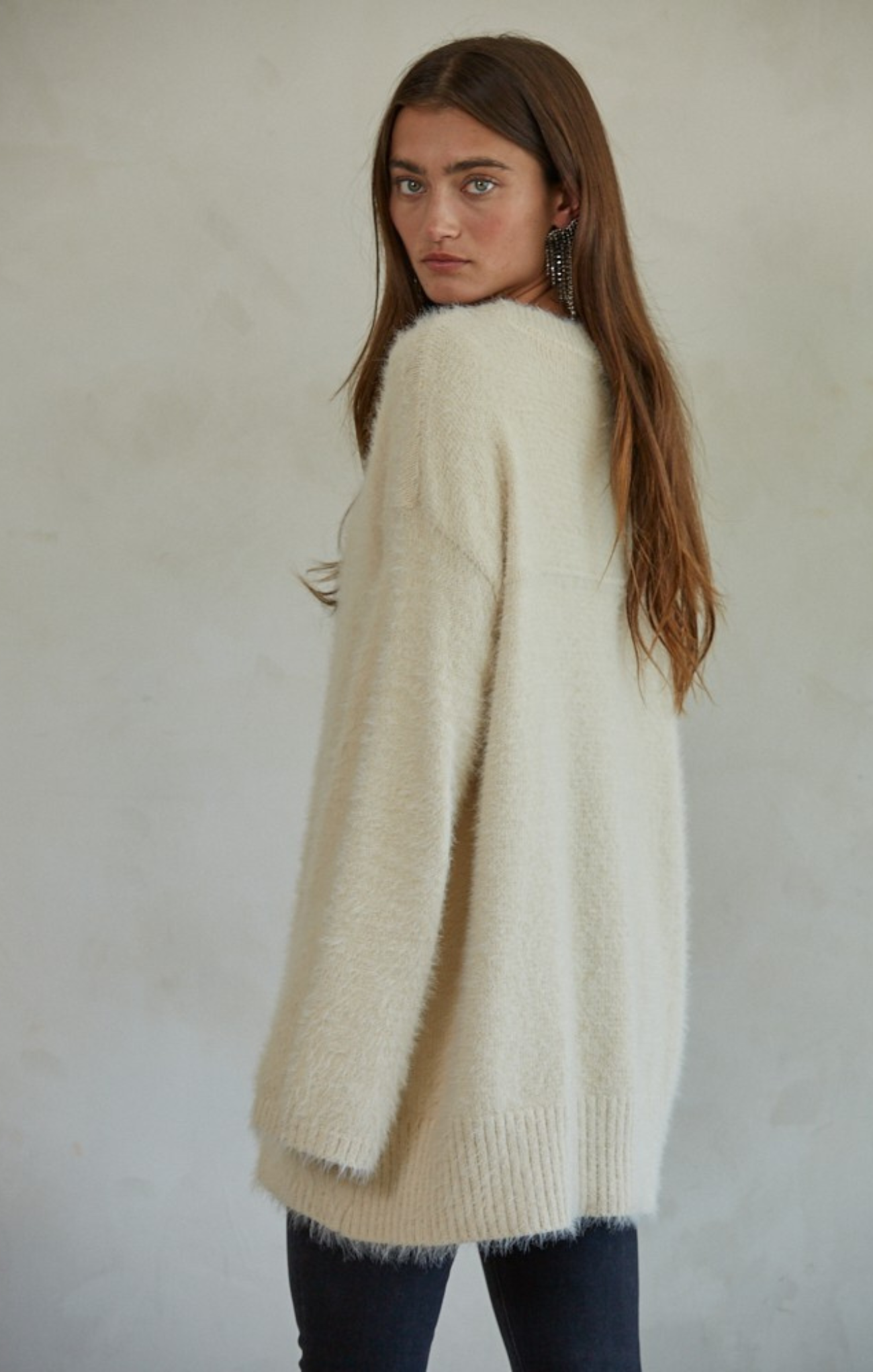 Shop At Grace, Jonelle Pullover, cream, long sleeves, round neck, oversized sweater