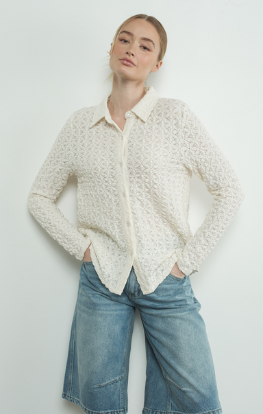 Shop At Grace, Luci Lace Shirt, off white, collared, button down, lace