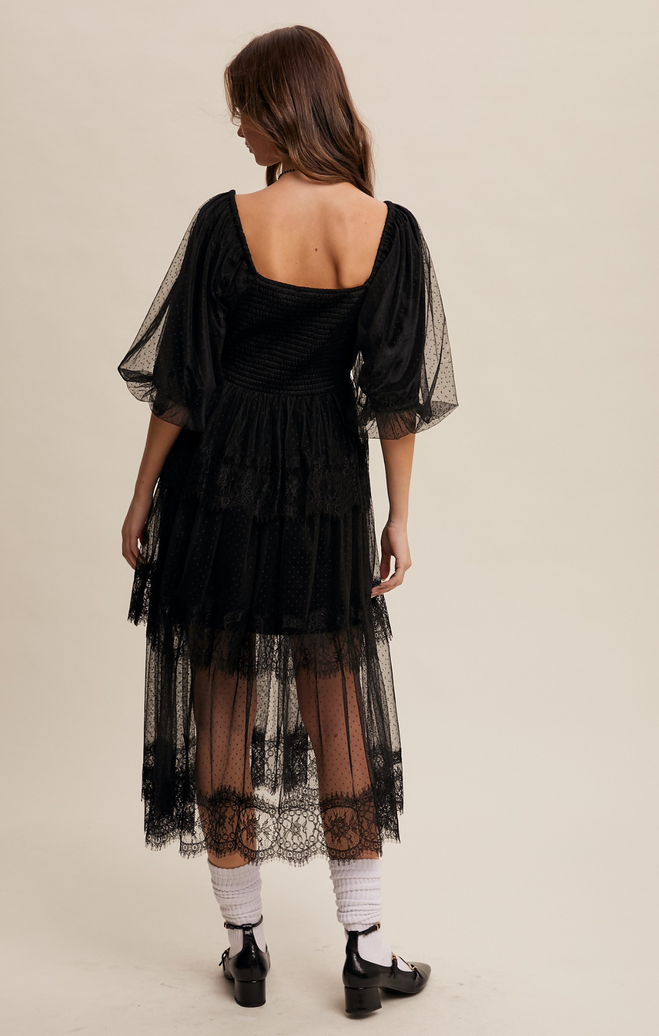 Shop At Grace, Luna Lace Dress, black, long sleeves, puff sleeve, lace detail