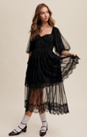 Shop At Grace, Luna Lace Dress, black, long sleeves, puff sleeve, lace detail