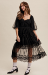 Shop At Grace, Luna Lace Dress, black, long sleeves, puff sleeve, lace detail