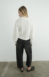 Shop At Grace, Marcie Pointelle Sweater, cream, collared top, long sleeves, cuffed wrists, lettuce hem