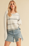 Shop At Grace, Mona Knit Stripe Pullover, white and grey, long sleeves, stripe, boxy fit