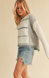 Shop At Grace, Mona Knit Stripe Pullover, white and grey, long sleeves, stripe, boxy fit