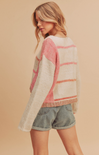 Shop At Grace, Mona Knit Stripe Pullover, white and pink, long sleeves, stripe, boxy fit