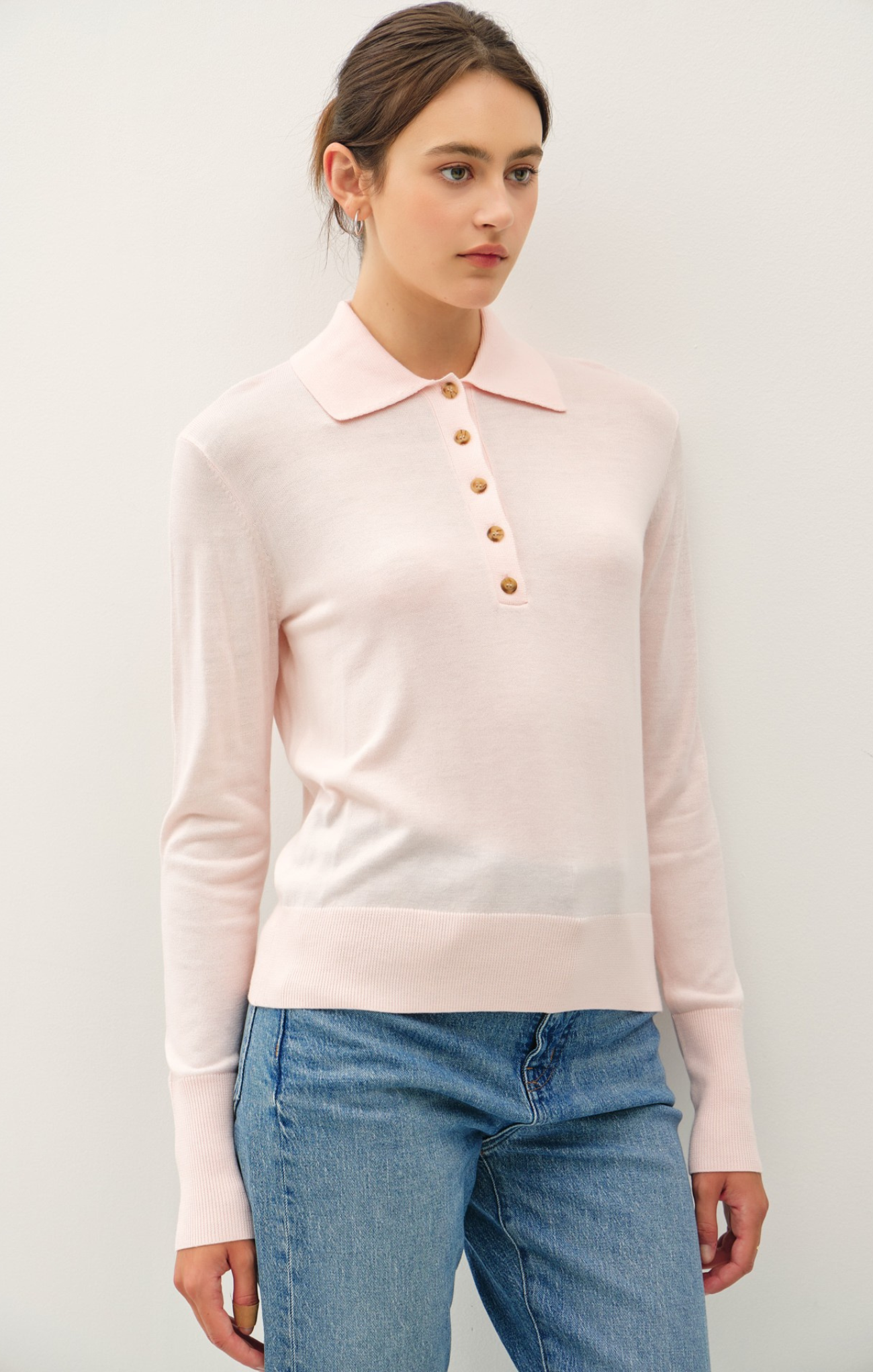 Shop At Grace, Proper Collar Sweater, blush, collared sweater, long sleeves, button front