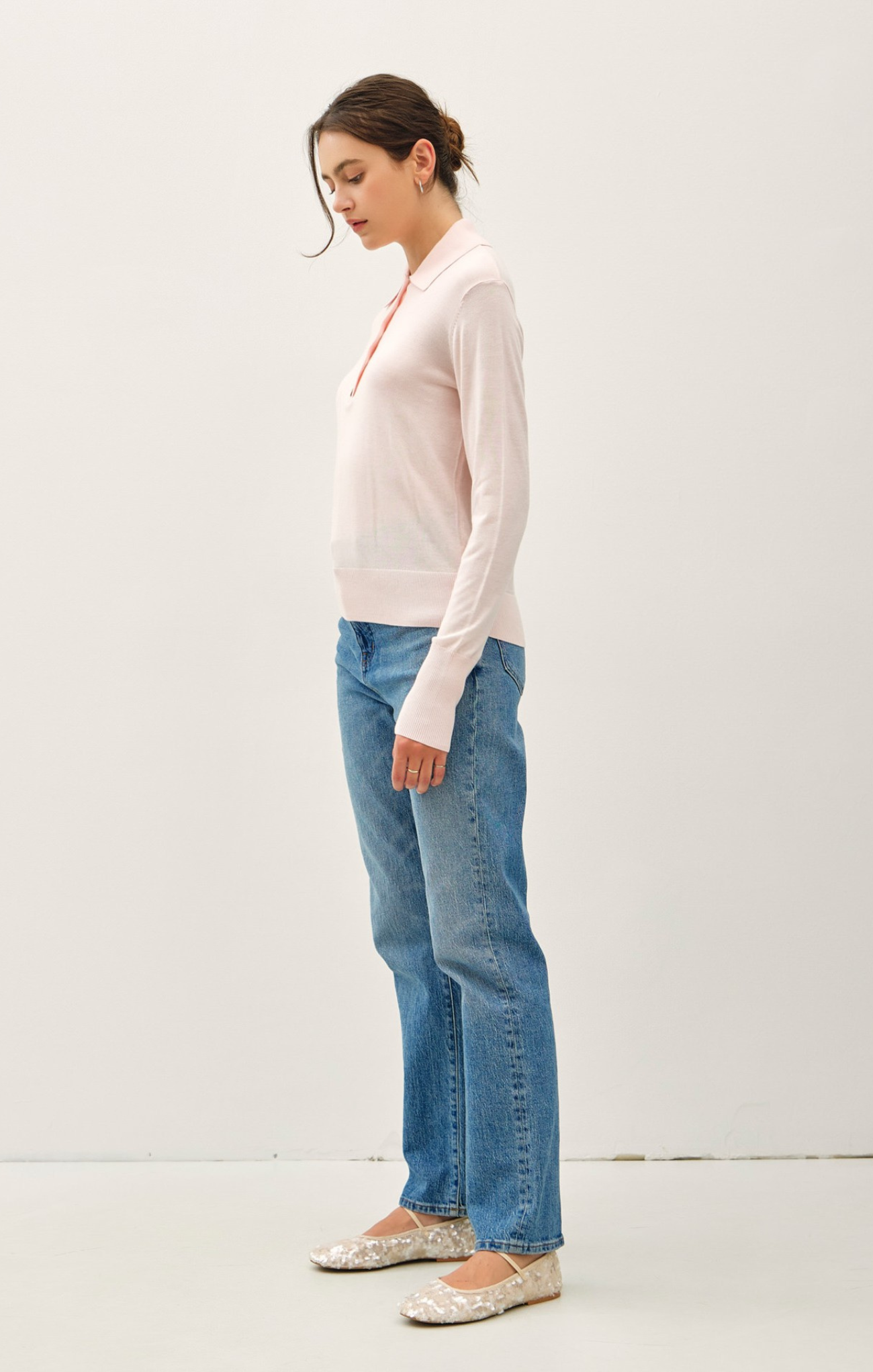 Shop At Grace, Proper Collar Sweater, blush, collared sweater, long sleeves, button front