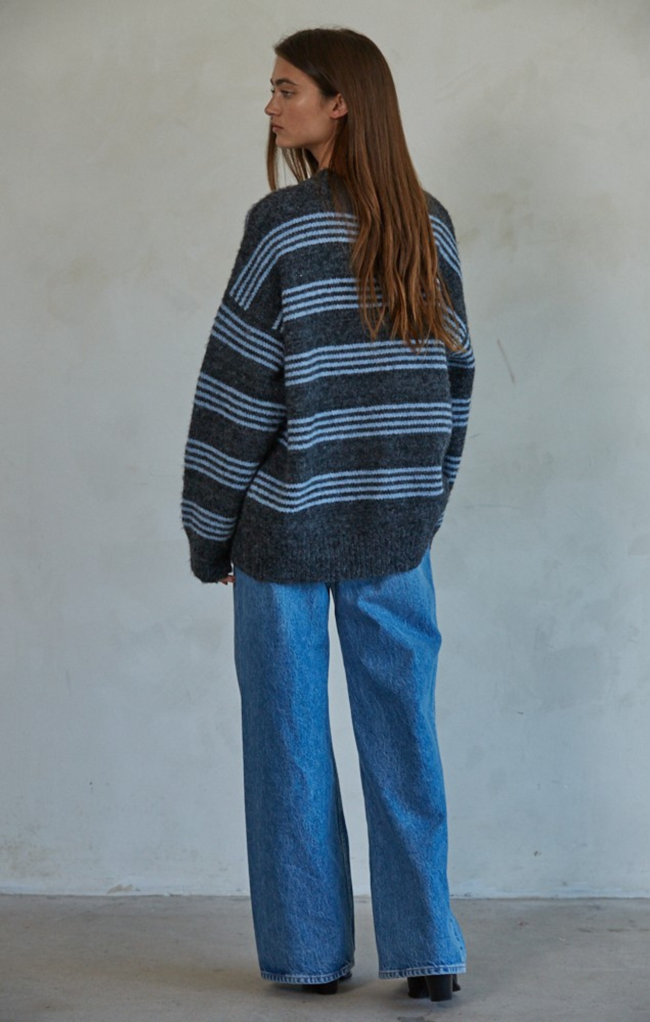 Shop At Grace, Raleigh Pullover, charcoal blue, long sleeves, round neck, oversized