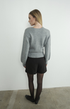 Shop At Grace, Reya Self Tie Wrap Sweater, heather grey, v-neck, wrap sweater, long sleeves, full length 