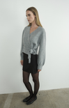 Shop At Grace, Reya Self Tie Wrap Sweater, heather grey, v-neck, wrap sweater, long sleeves, full length 