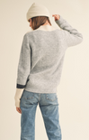 Shop At Grace, Scottie Colorblock Sweater, grey combo, longs sleeves, striped detail, mock neck