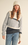 Shop At Grace, Scottie Colorblock Sweater, grey combo, longs sleeves, striped detail, mock neck