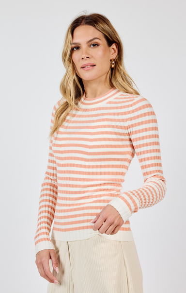 Shop At Grace, Simply Being Striped Sweater, coral and ivory, mock neck, long sleeves