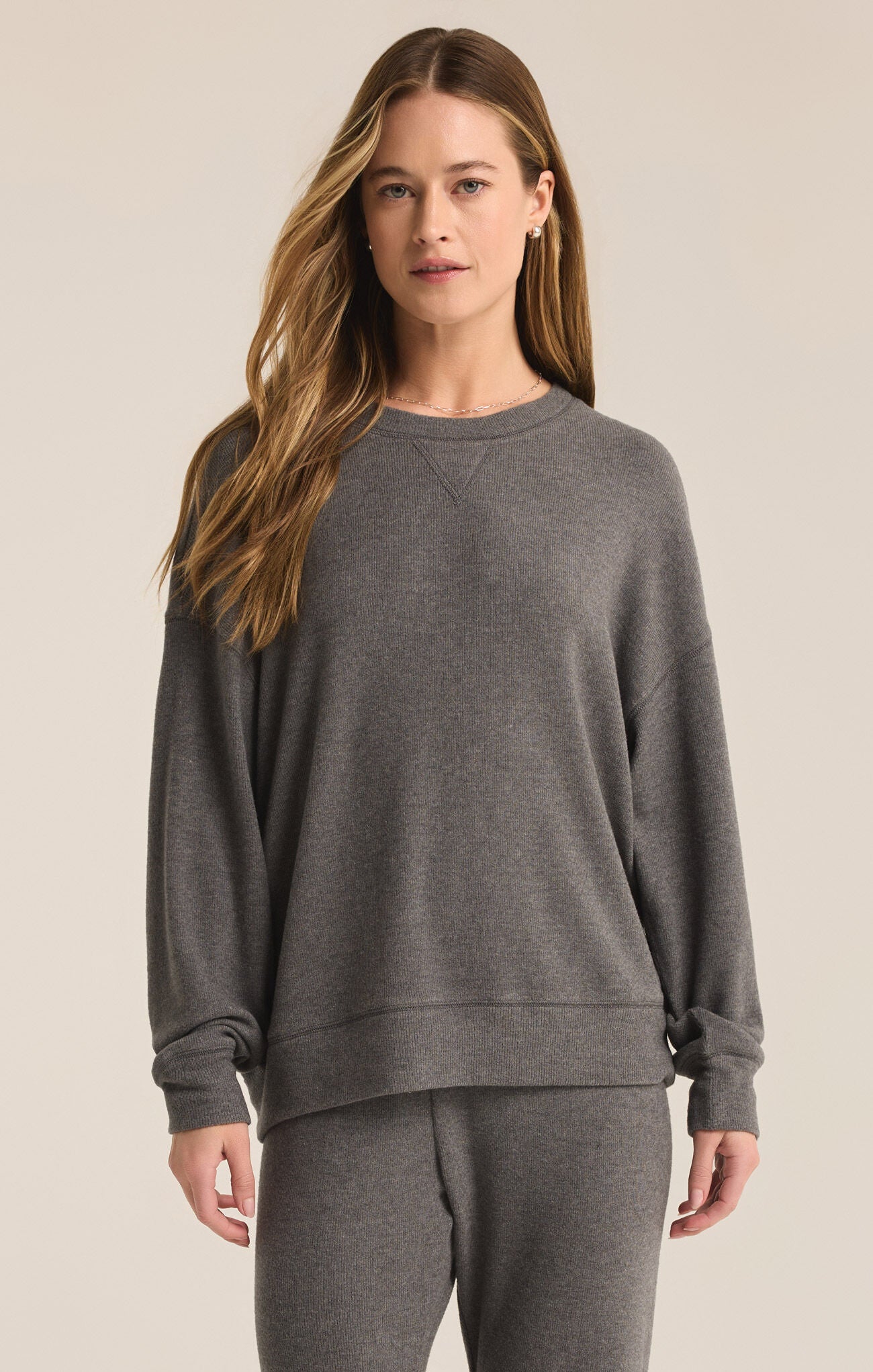 Shop At Grace, sleep tight rib ls top, z-supply, charcoal heather, loungewear, long sleeves, crewneck