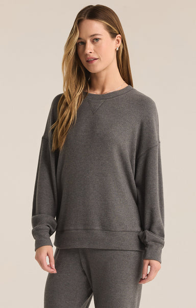 Shop At Grace, sleep tight rib ls top, z-supply, charcoal heather, loungewear, long sleeves, crewneck