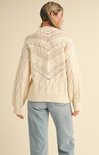 Shop At Grace, Sweetest Kiss Sweater, cream, long sleeves, embroidered detail, cable knit detail