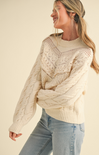 Shop At Grace, Sweetest Kiss Sweater, cream, long sleeves, embroidered detail, cable knit detail