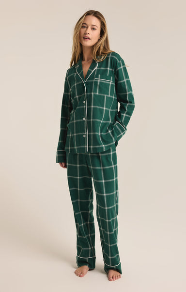 Shop At Grace, Z-Supply, Dreamer Plaid Set, nobile fir, pajama set, plaid pattern, drawstring pants and button up top