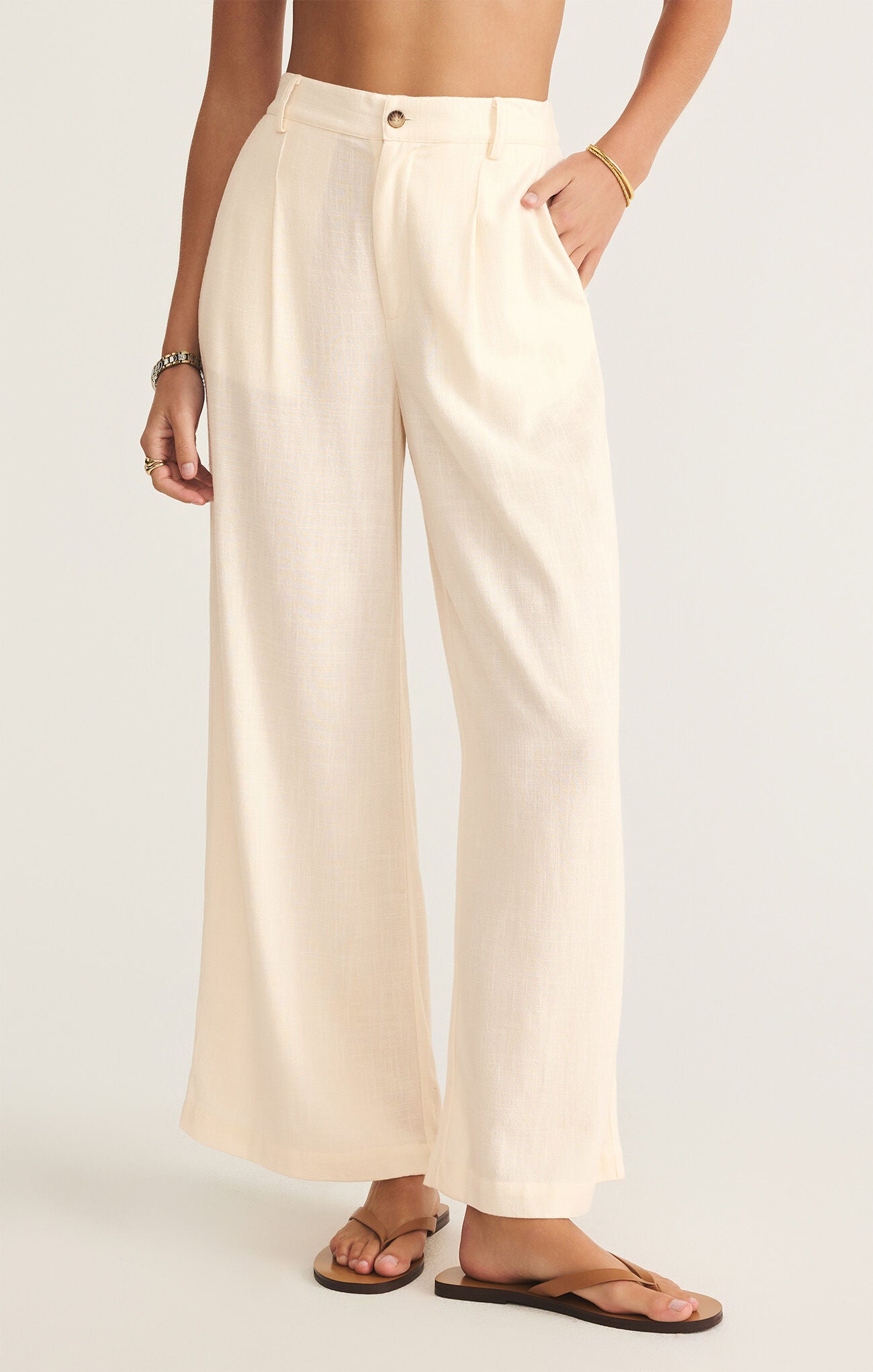 Shop At Grace, Z Supply, Vista Pant, sea salt, elastic waist, button front, boot, linen pant