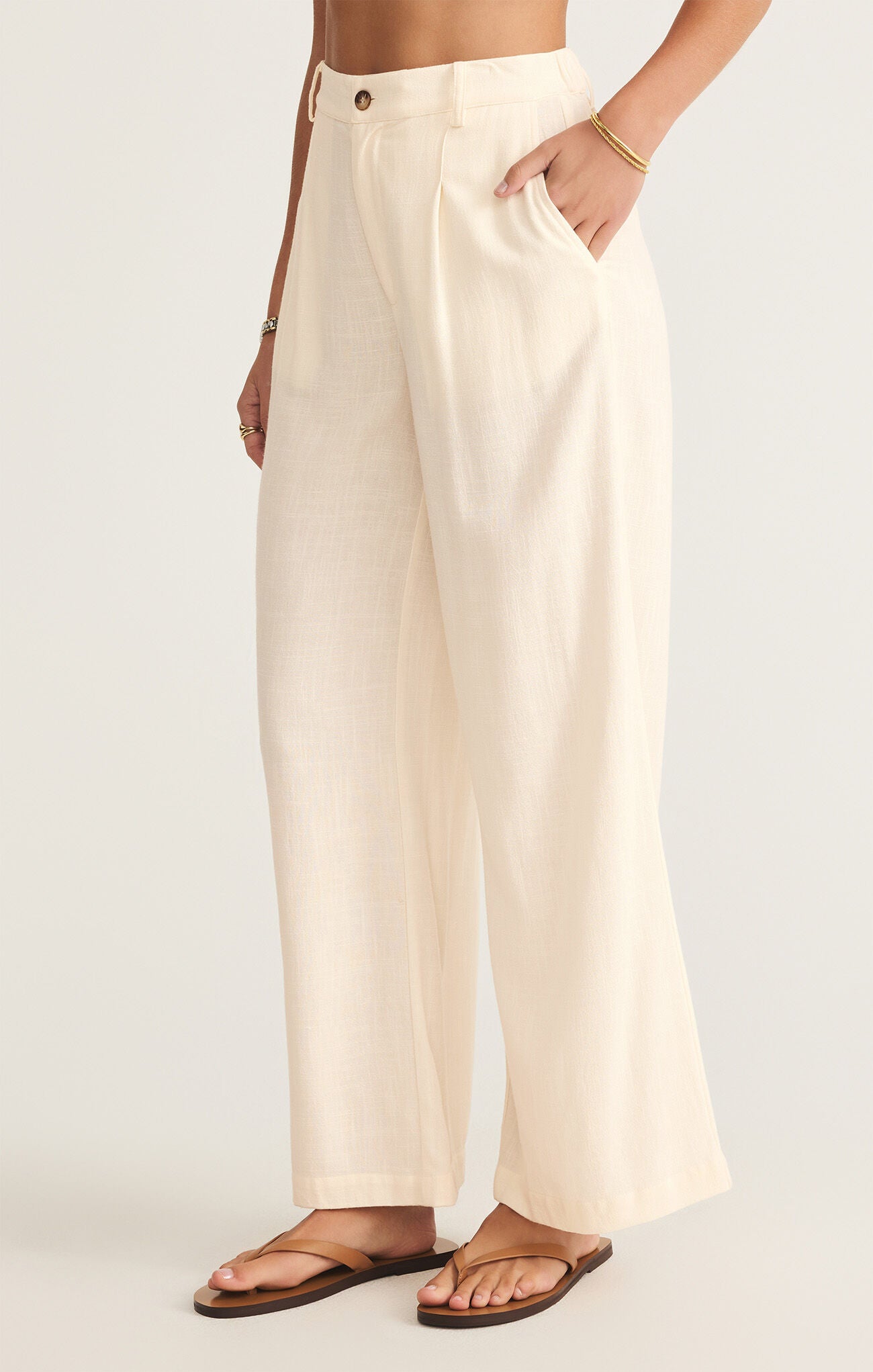 Shop At Grace, Z Supply, Vista Pant, sea salt, elastic waist, button front, boot, linen pant