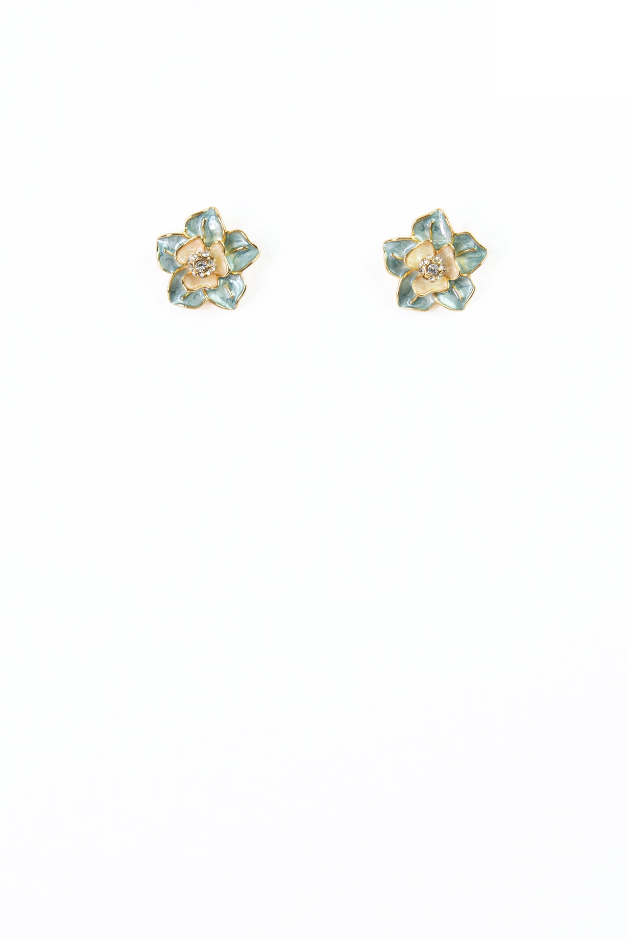 Vintage Blue Enameled Flower Studs