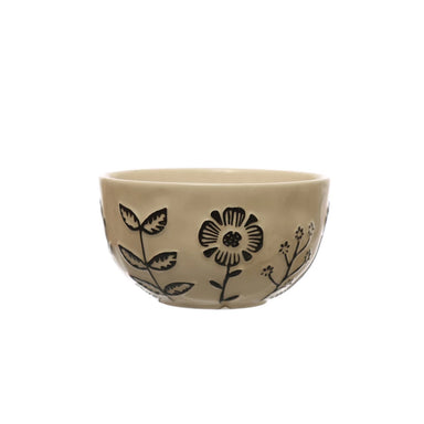 Hand-Painted Stoneware Bowl w/ Embossed Flowers - shopatgrace.com